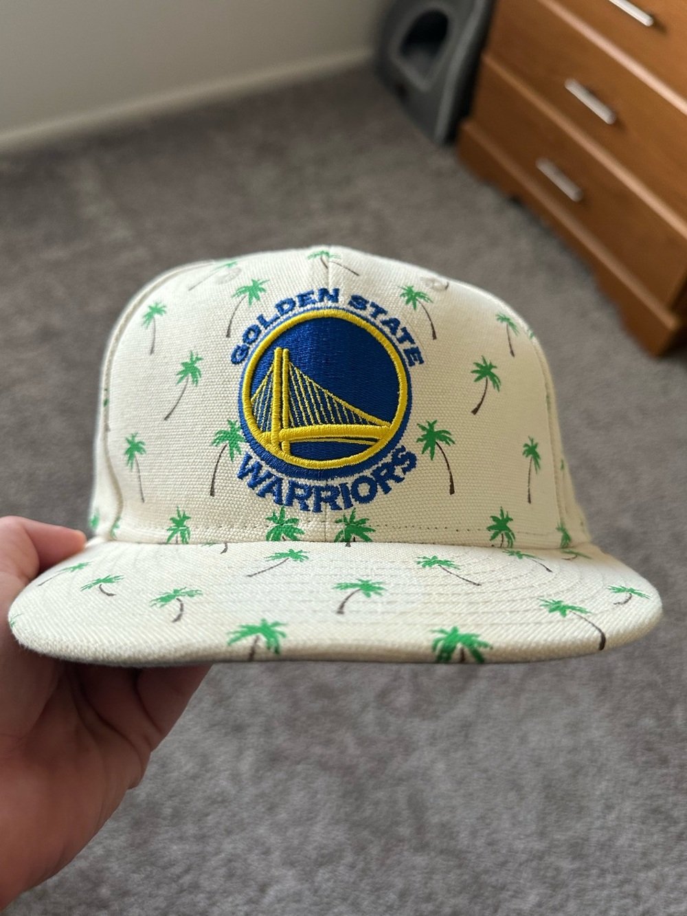 New Era Golden State Warriors Palm-Print Snapback - Cream/Green/Blue/Yellow